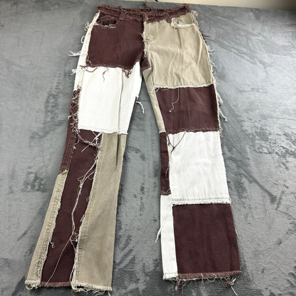 Jaded London Womens Pants Size 26 Patchwork Denim Fringe Streetwear Straight Y2K